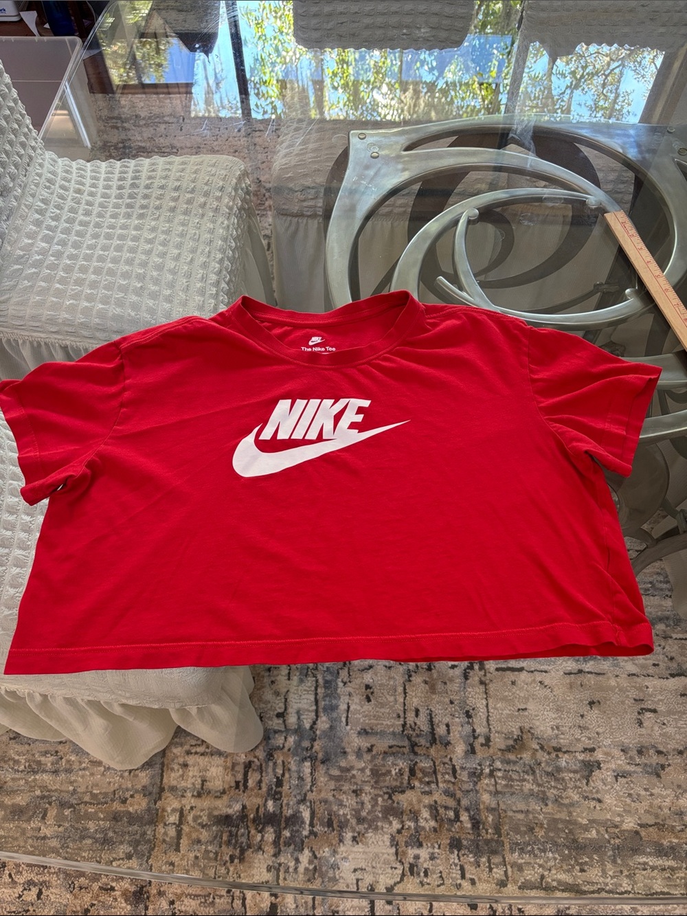 Nike Red Short-Sleeve Crop-Tee with White Logo